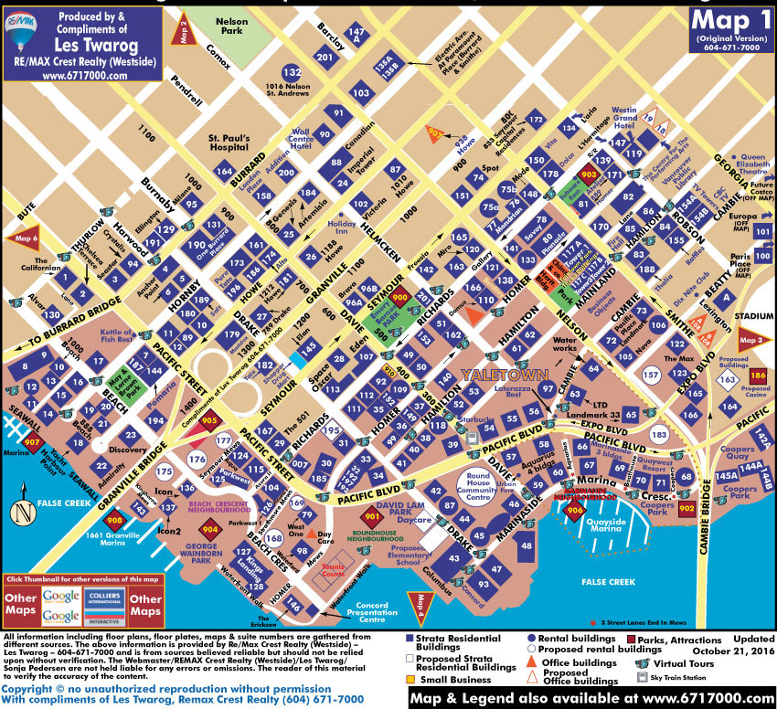 Downtown, Yaletown, Concord Pacific Condos for Sale Vancouver Map 1